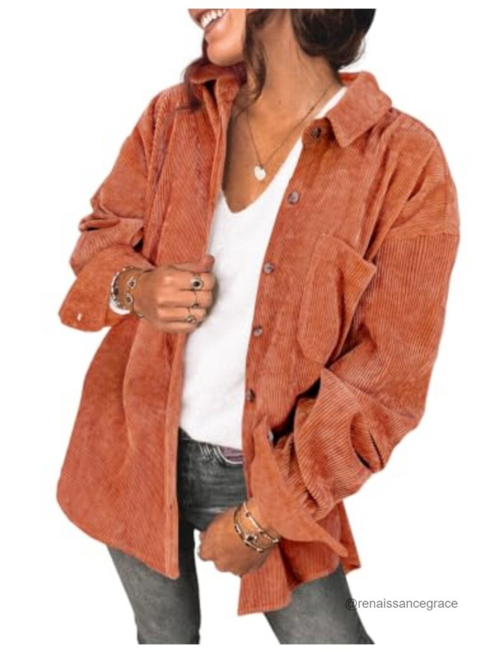 Women's Corduroy Shacket Jacket Button Down Oversized